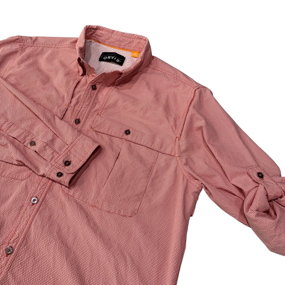 Orvis Trout Bum Fishing Shirt Mens Medium Red Check Long Sleeve Vented NWOT